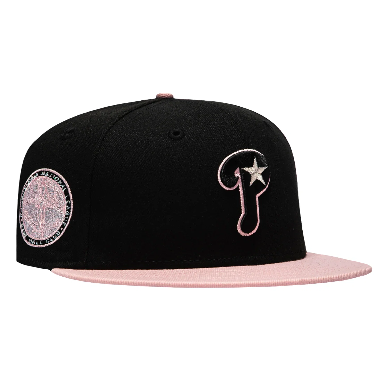 Image of New Era 59Fifty Pink Rouge Philadelphia Phillies 1915 Baseball Club Patch Alternate Hat - Black, Pink