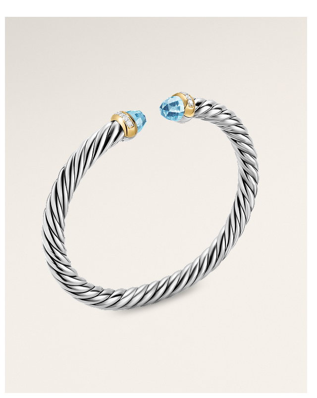 Cable Flex® BraceletSterling Silver with 14K Yellow Gold, Sky Blue Topaz and Diamonds, 6mm