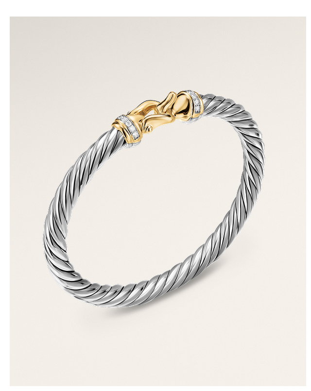 Cable Flex® Buckle BraceletSterling Silver with 14K Yellow Gold and Diamonds, 6mm