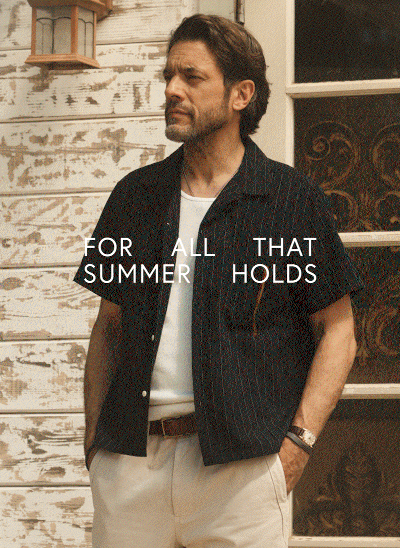 Gif of a model wearing teresa dress in sun color and another model wearing gunner top in night color.Text reads: For all that summer holds.