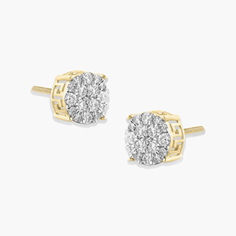 Men's Lab Grown Diamond Round Cluster Stud Earrings in 10K Yellow Gold
