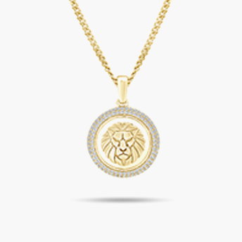 Lab Grown Diamond Lion Motif Pendant Necklace in 10K Yellow Gold