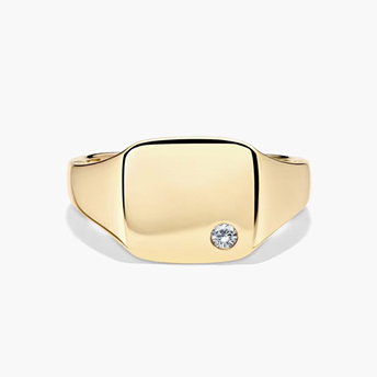Men’s Signet Ring with Diamond Accent in 10K Yellow Gold