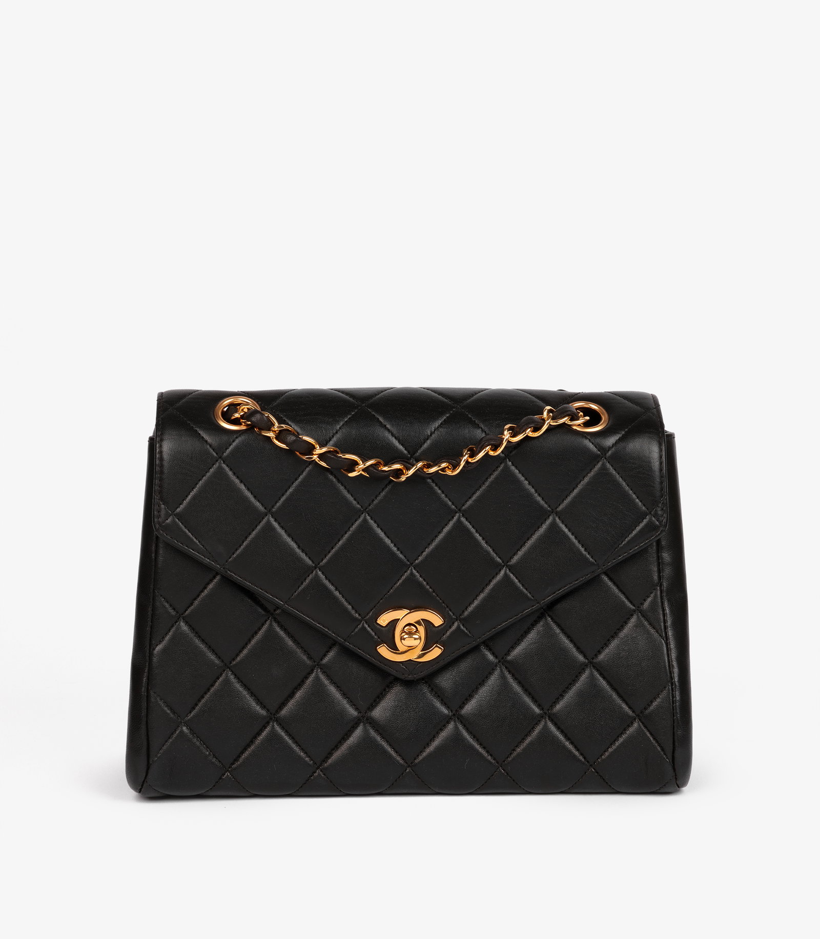 Black Quilted Lambskin Vintage Medium Envelope Classic Single Flap Bag