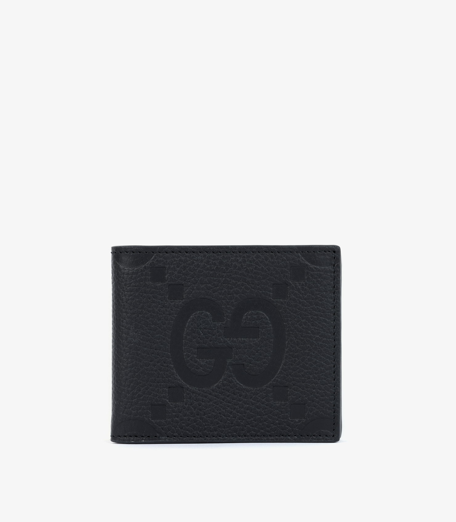 Black Jumbo GG Embossed Grained Calfskin Leather Bi-Fold Wallet