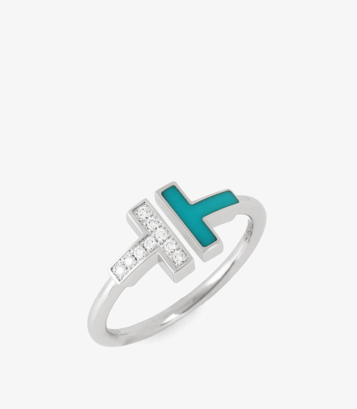 Diamond and Turquoise 18ct White Gold Tiffany T Ring