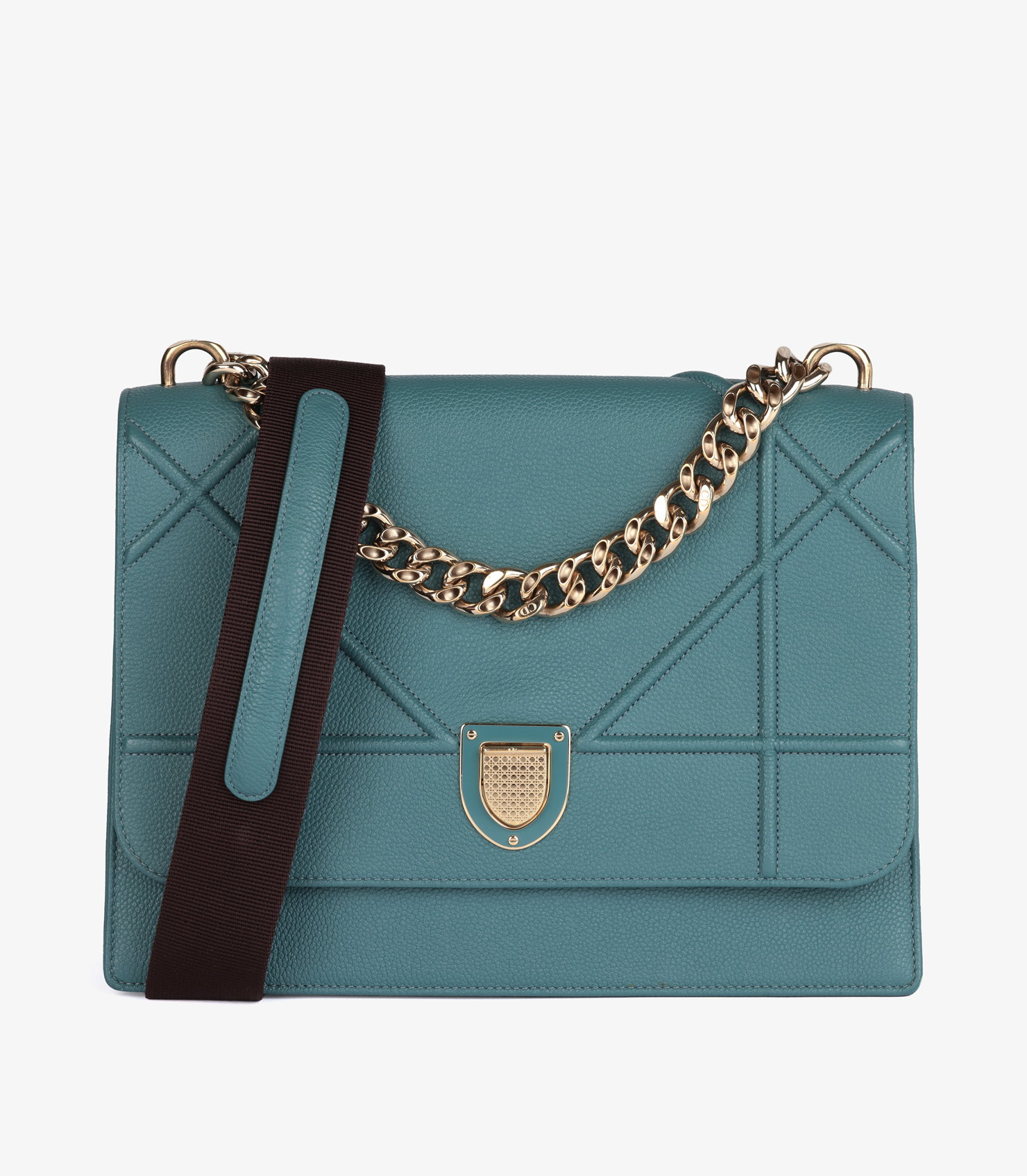 Blue Grained Calfskin Leather Medium Diorama