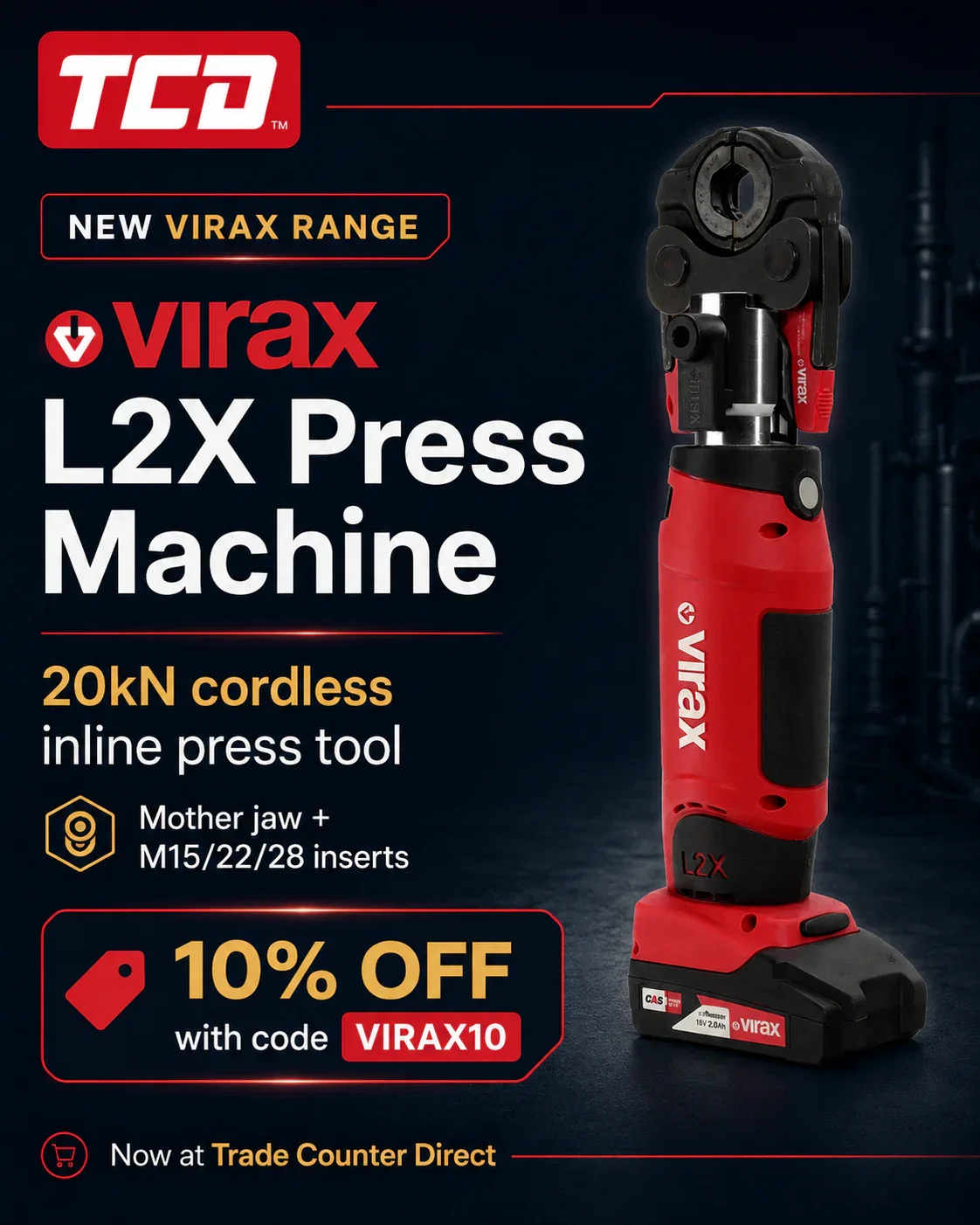 Virax L2X 20kN Cordless Inline Press Machine Kit