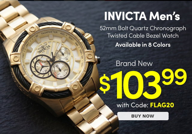 INV-25515 INVICTA | Men's 52mm Bolt Quartz Chronograph Twisted Cable Bezel Bracelet Watch - $103.99 with Code: FLAG20