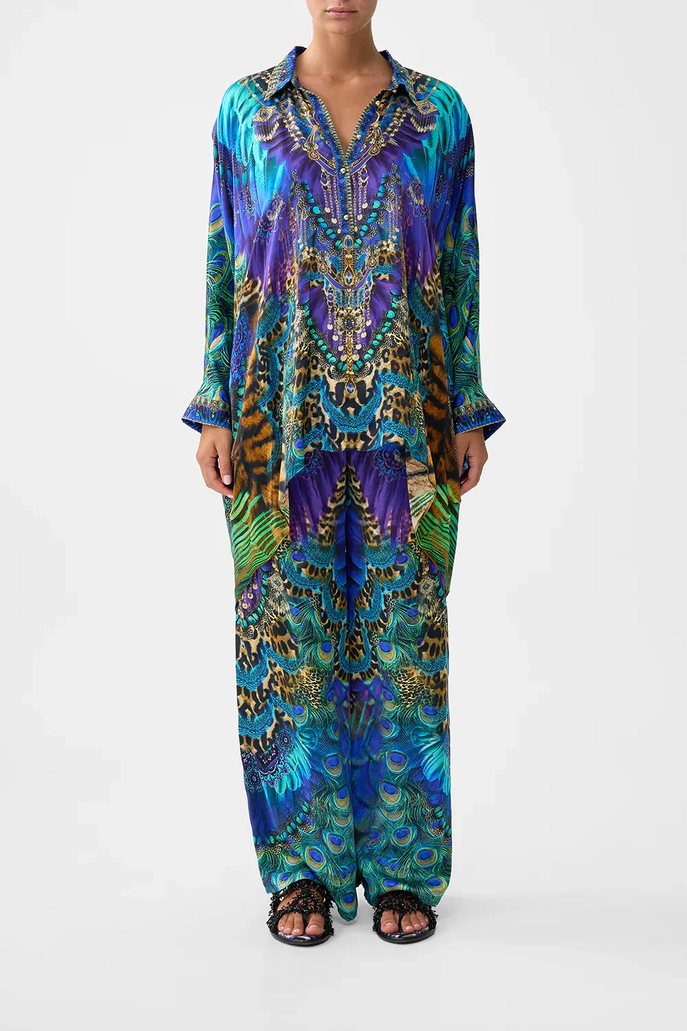 Image of BUTTON UP TOP WITH DRAPED BACK COSMIC ZOOLOGY