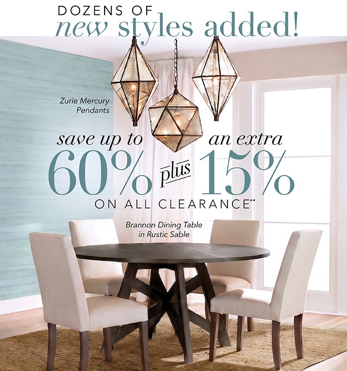 Save up to 60% + an extra 15% on all Clearance**
