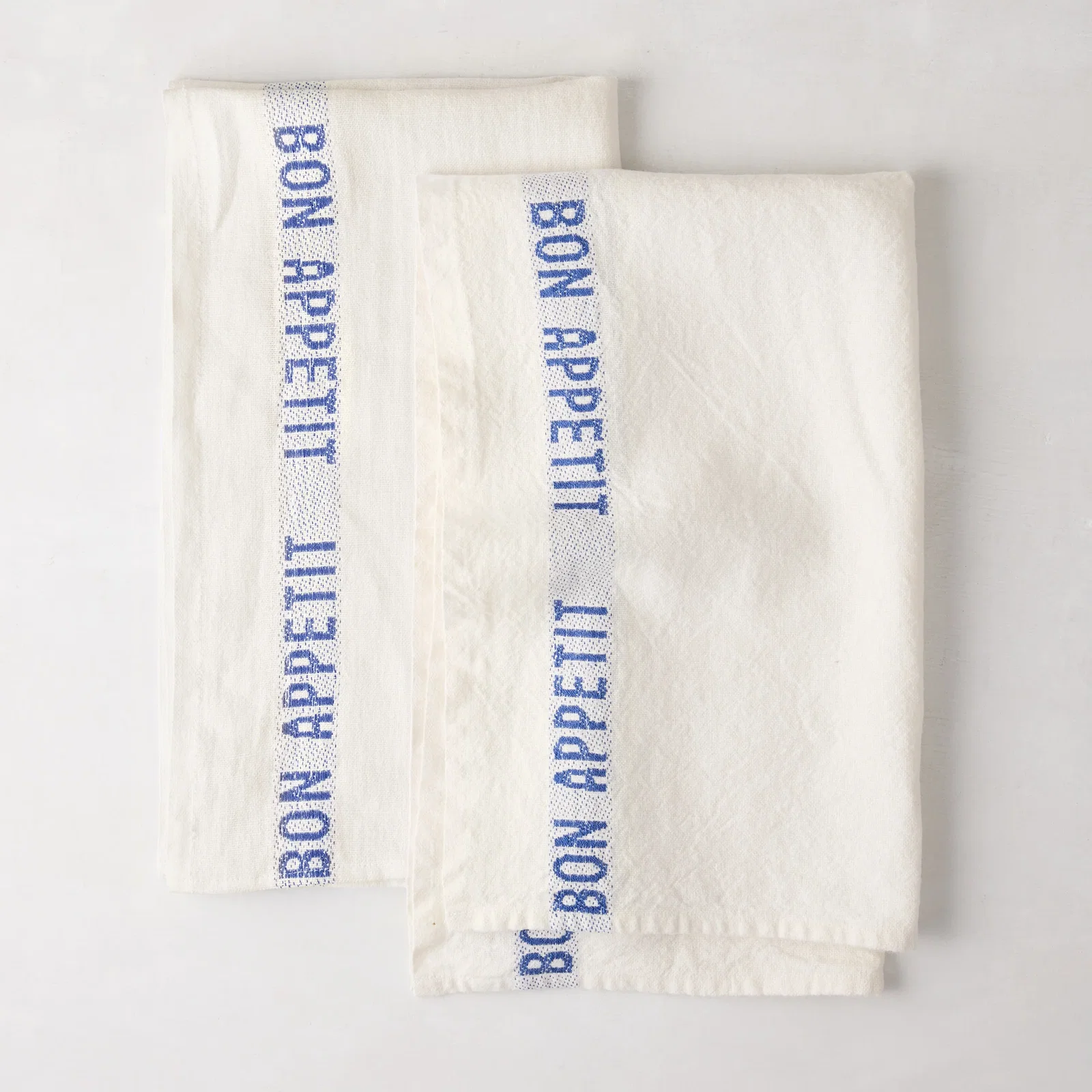Image of Blue "Bon Appetit" Linen Hand Towels, Set of 2