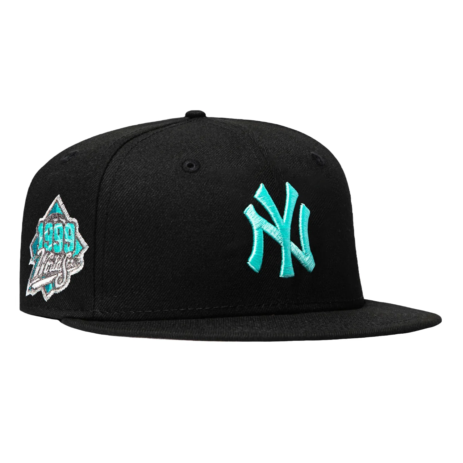 Image of New Era 59Fifty New York Yankees 1977 World Series Patch Sea Glass UV Hat - Black