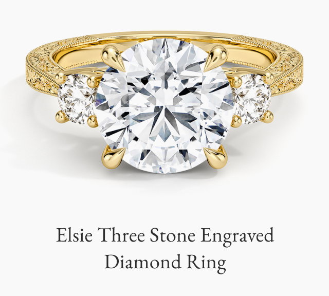 Elsie Three Stone Engraved Diamond Ring 