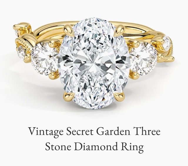 Vintage Secret Garden Three Stone Diamond Ring
