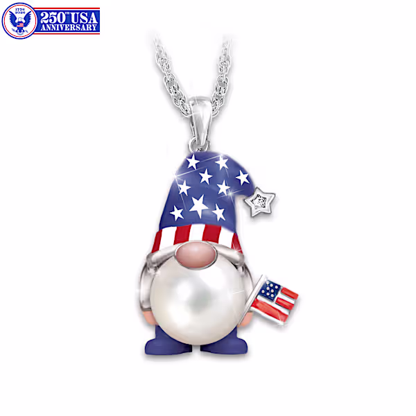 Silver-Toned Seasonal Gnome Glass Pearl Necklaces and Jewelry Case