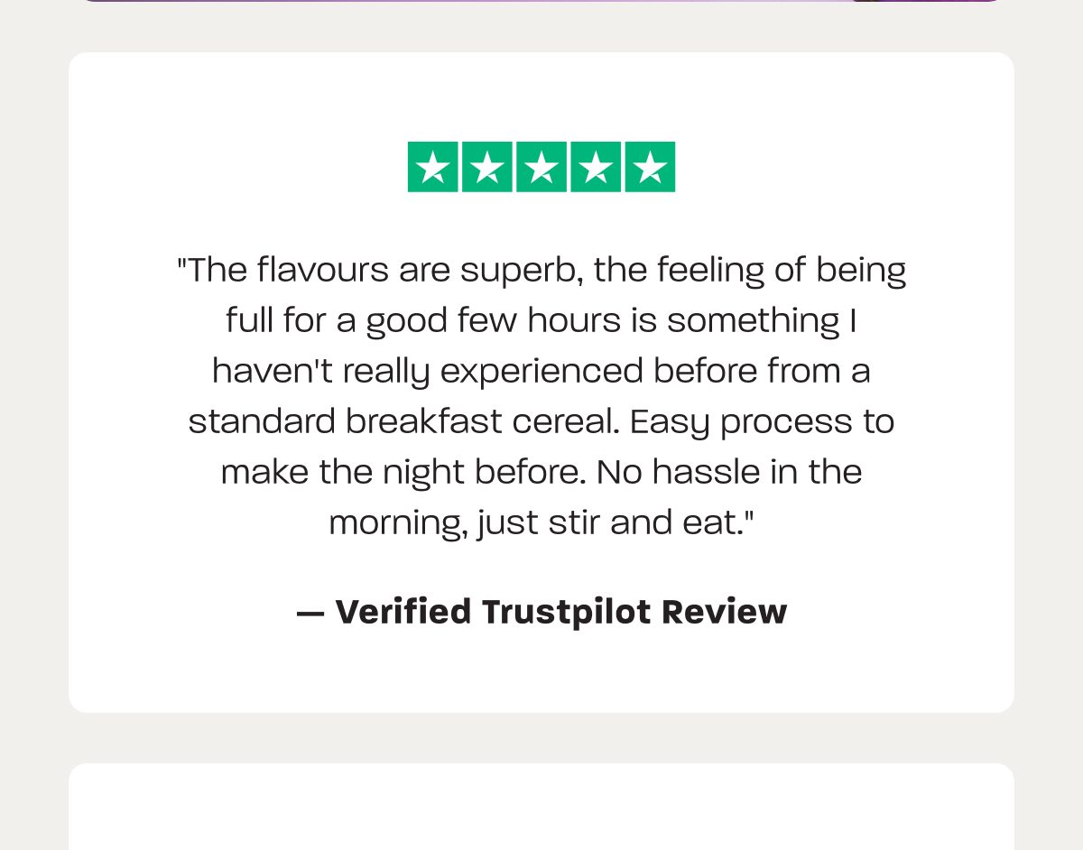 Five-star review praising superb flavors and easy preparation for breakfast cereal.