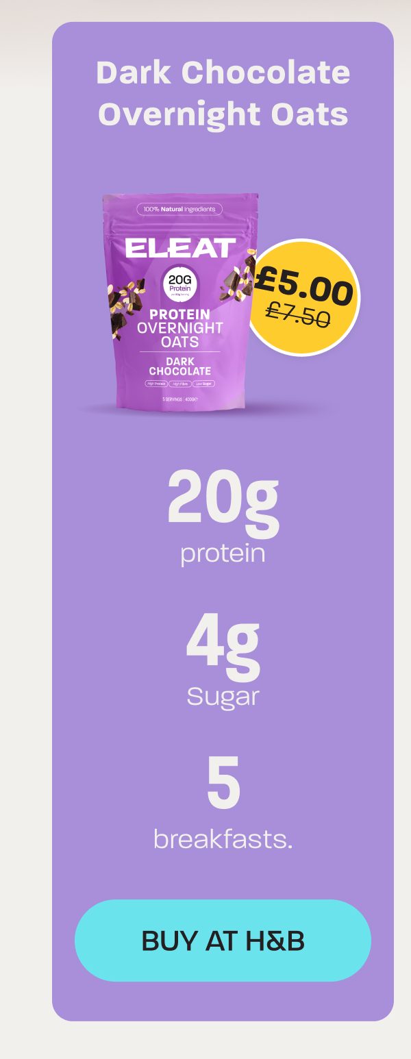 Dark chocolate overnight oats package with nutritional information and price.