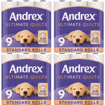 4 x Andrex Ultimate Quilt Toilet Roll - 9 Toilet Rolls, 3-Ply,...