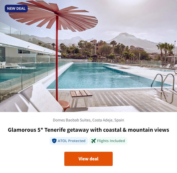 Glamorous 5* Tenerife getaway with coastal & mountain views