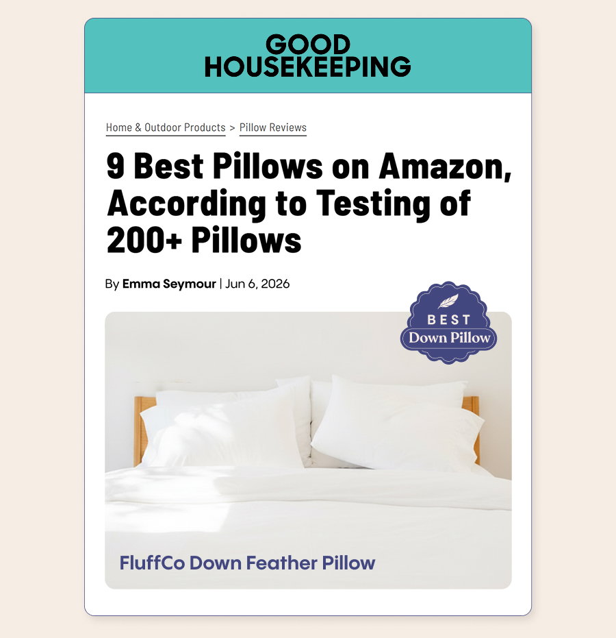 Good Housekeeping: 9 Best Pillows on Amazon, According to Testing of 200+ Pillows. FluffCo Down Feather Pillow.