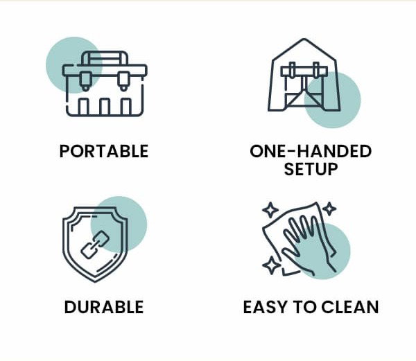 PORTABLE, DURABLE, ONE-HANDED SETUP, EASY TO CLEAN
