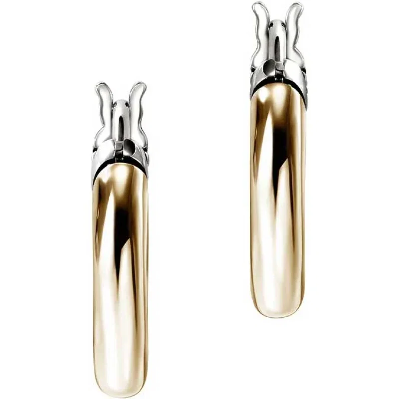 Image of John Hardy JH Essential 14mm Hoop Earrings in Sterling Silver | 14k Yellow Gold