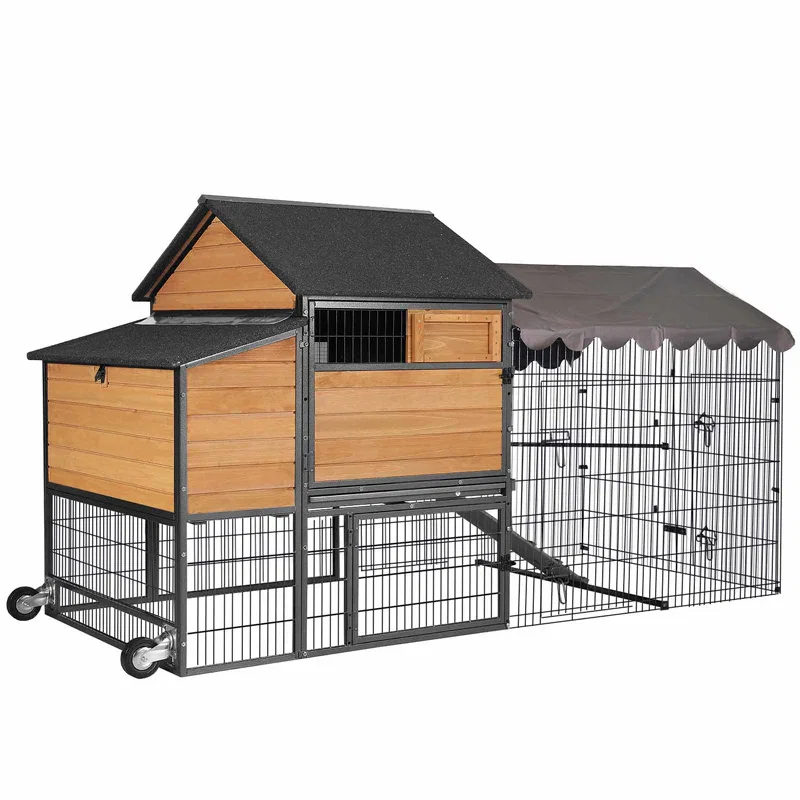 Aivituvin Metal Frame Chicken Coop AIR7006, Wooden Chicken Tractor for 6-8 Chickens