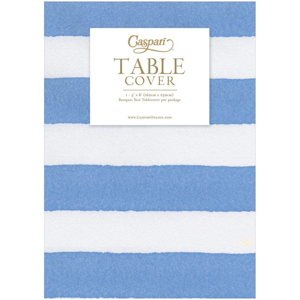 Image of Cafe Stripe Blue Printed Paper Linen Table Cover 5.2' x 8.2' - includes 1 Table Cover
