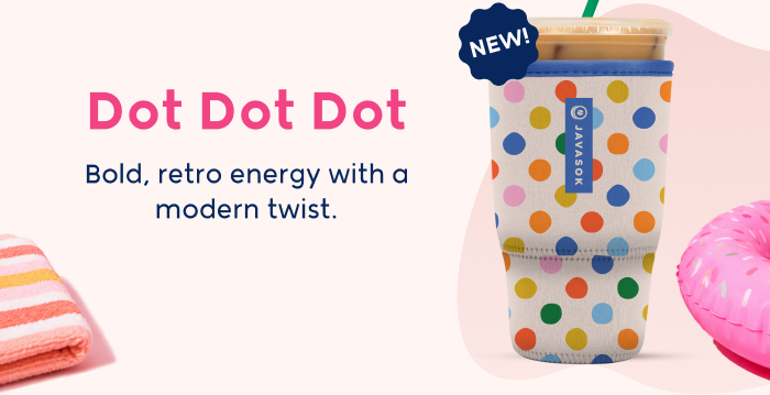 Colorful polka dot tumbler with bold retro-inspired pattern.