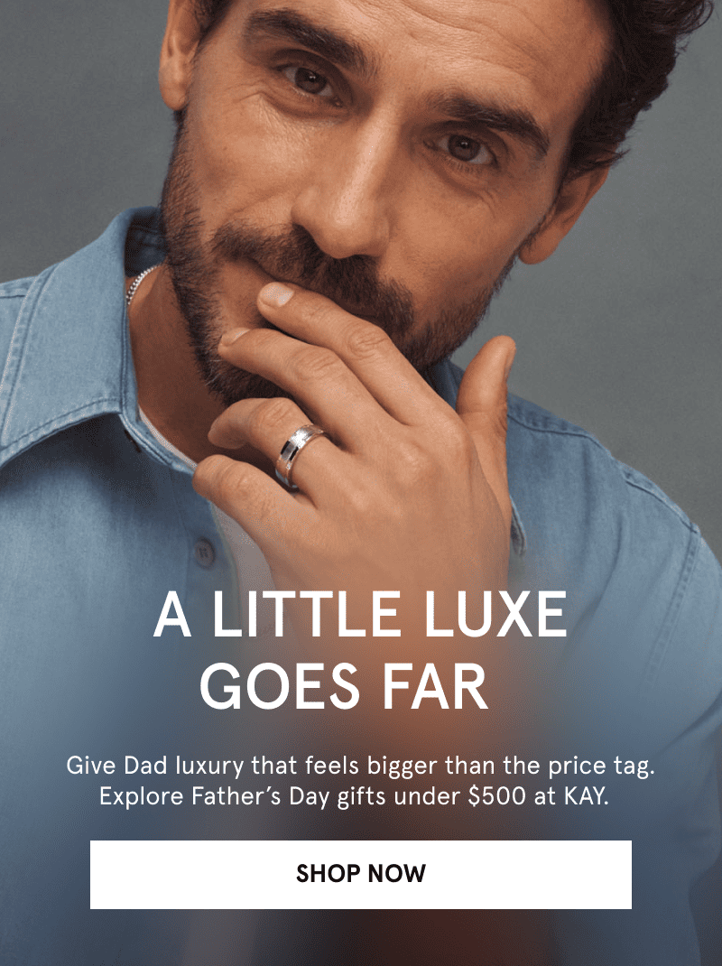 Man wearing silver wedding band. A Little Luxe  Goes Far. Give Dad luxury that feels bigger than the price tag. Explore Father’s Day gifts under $500 at KAY.  Click Shop Now.  