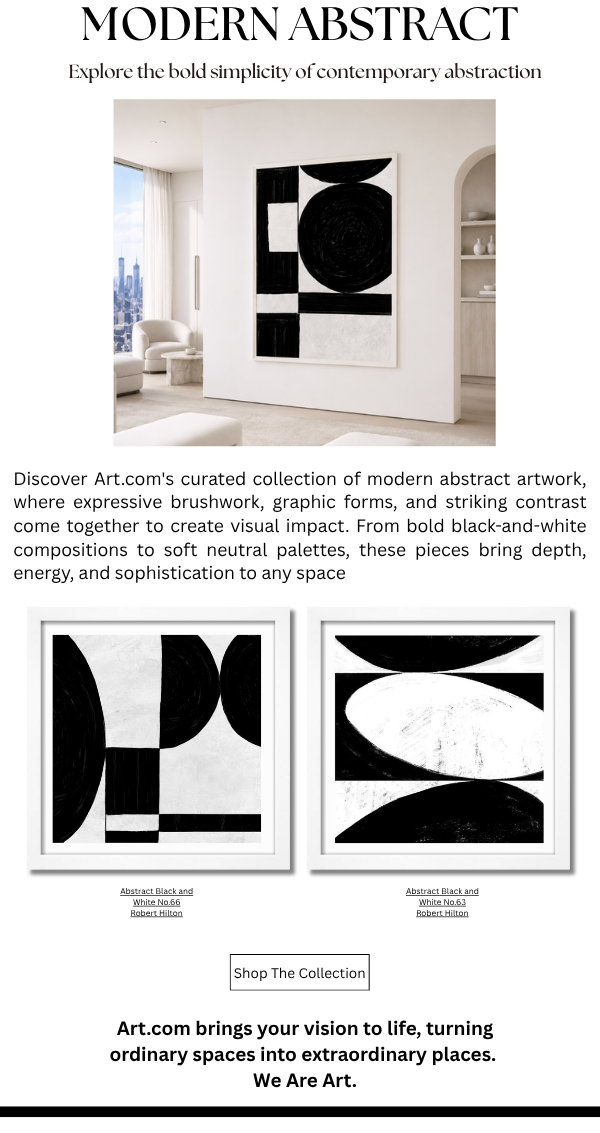 Modern Abstract - Explore the bold simplicity of contemporary abstraction. Discover Art.com's curated collection of modern abstract artwork, where expressive brushwork, graphic forms, and striking contract come together to create visual impact. From bold black-and-white compositions to soft neutral palettes, these pieces bring depth, energy, and sophistication to any space.