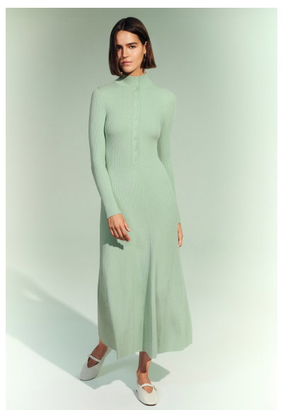 Button Down Mock Neck Knit Dress