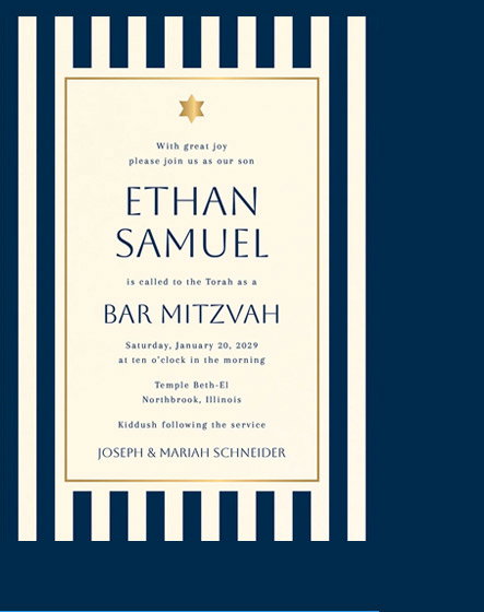 Sophisticated Stripe Foil Bar Mitzvah Invitation