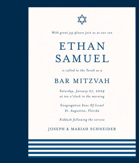 Classic Striped Bar Mitzvah Invitation