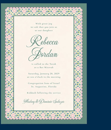 Scalloped Blossoms Bat Mitzvah Invitation