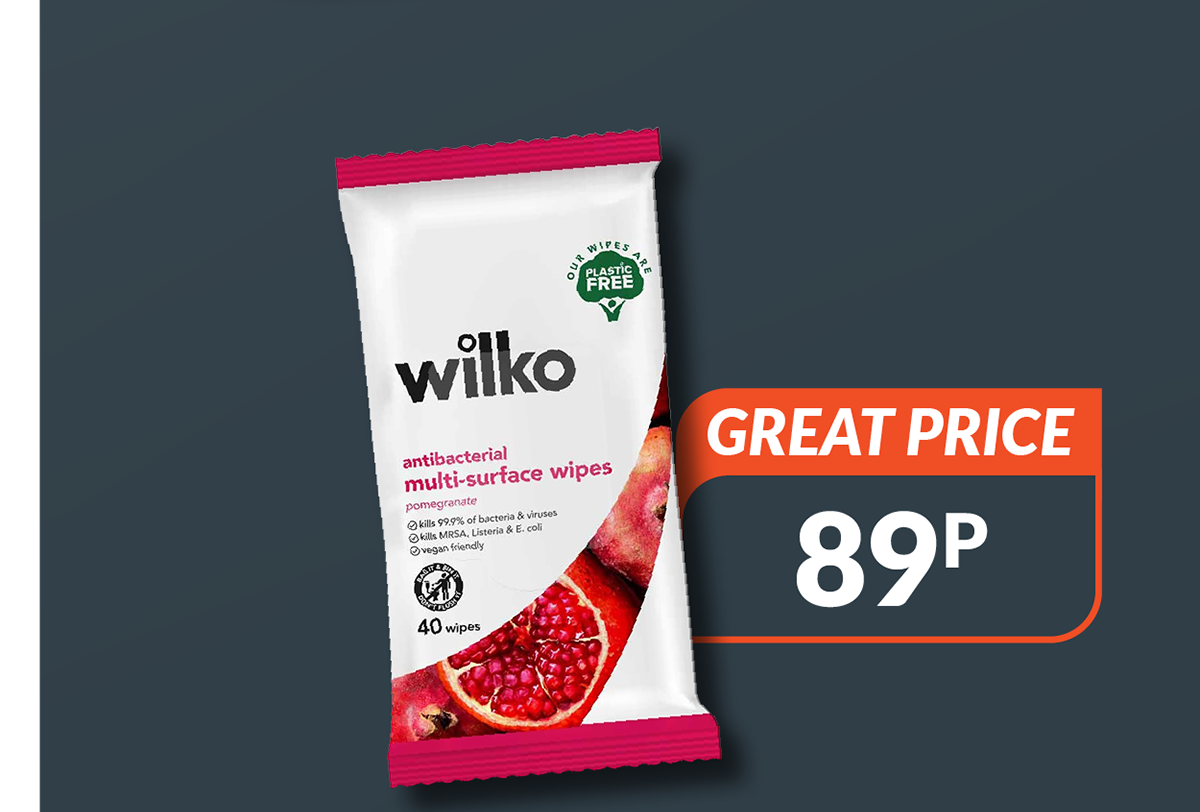 wilko antibacterial multi surface wipes. great price - 89p 