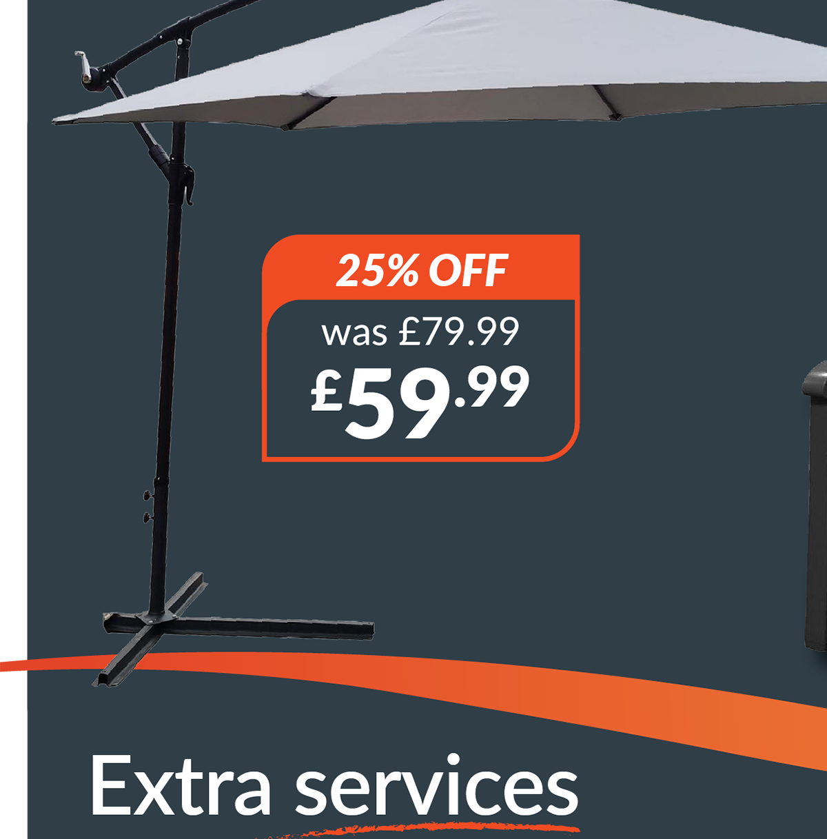 cantilever parasol. 25% off - was £79.99 now £59.99 