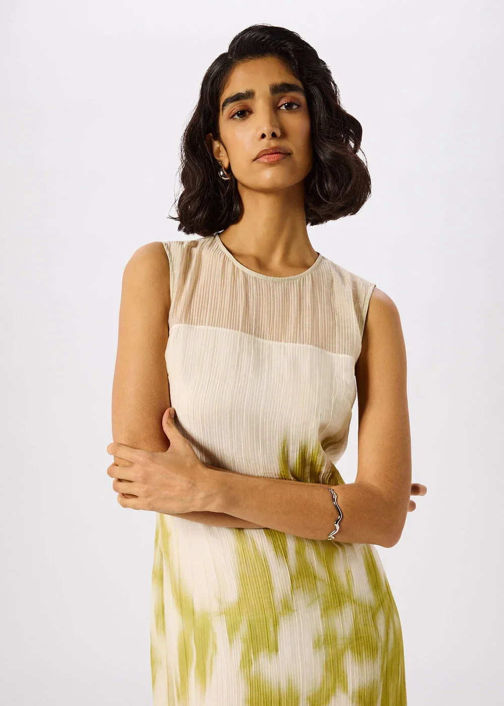 Green Blurred Floral Textured Dress