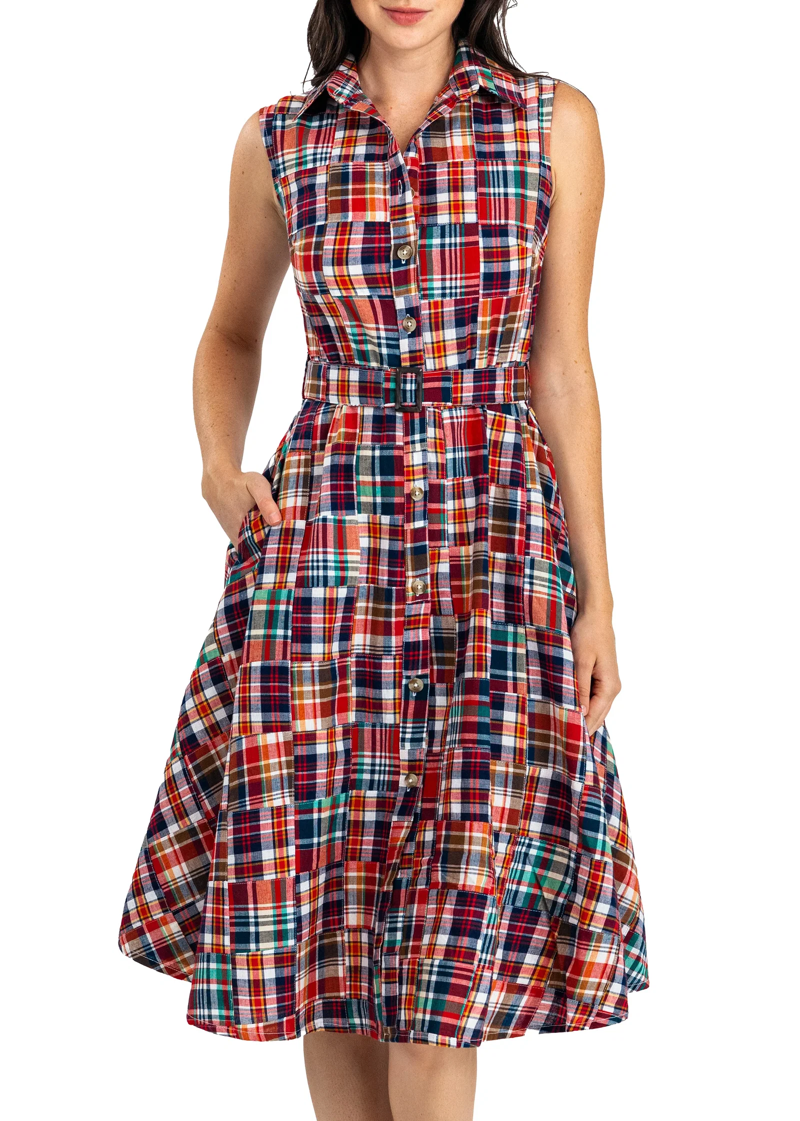 Image of Bristol Patchwork Madras Shirtdress