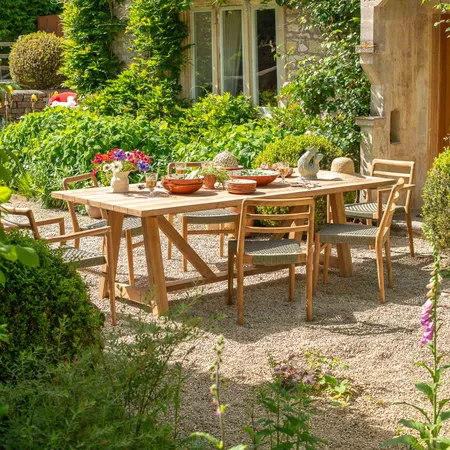 Tora Teak Wood Outdoor Trestle Dining Tables