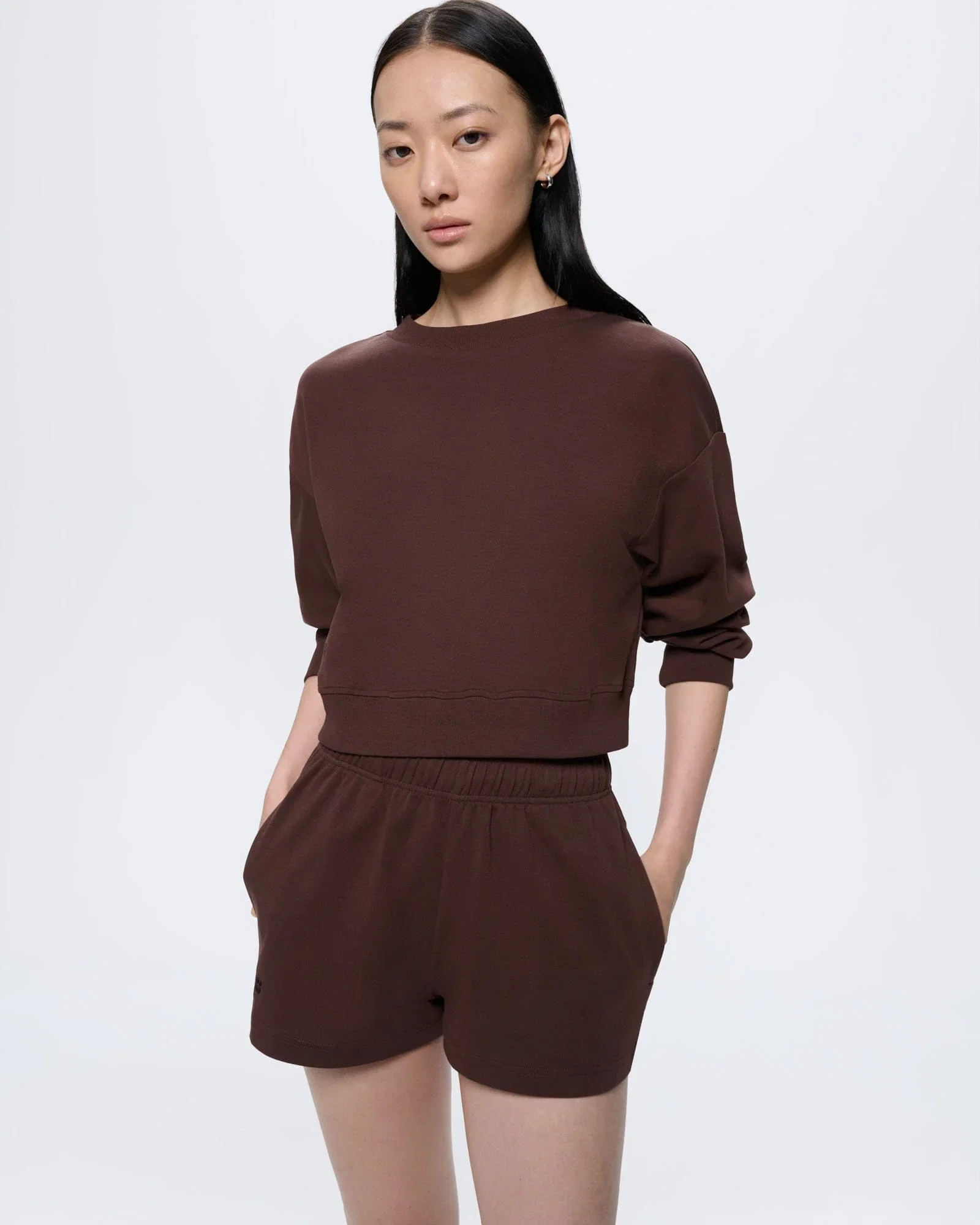 Image of Womens Cropped Sweatshirt—Mahogany Brown