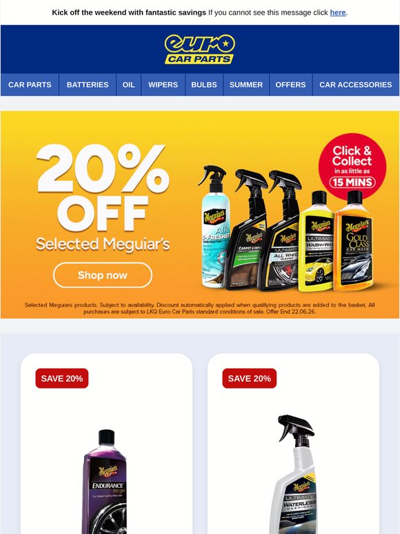 🧽✨ Save 20% on Selected Meguiars | Winning Prices On Our Starting 11...