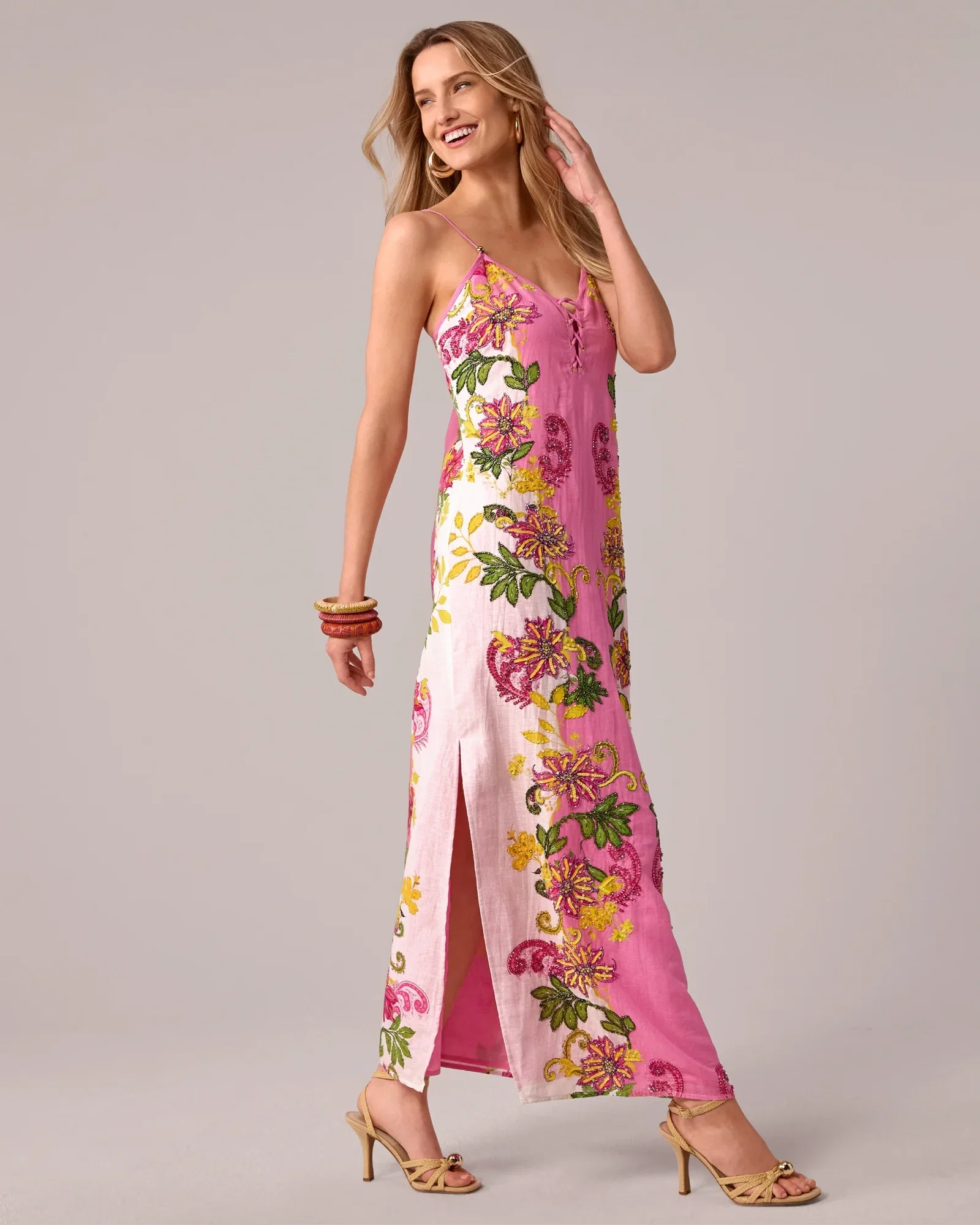 Image of Maxi Slip Dress Embellished Garden
