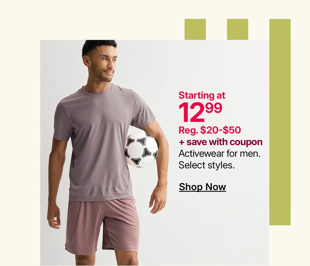 starting at $14.99 plus save with coupon activewear for men