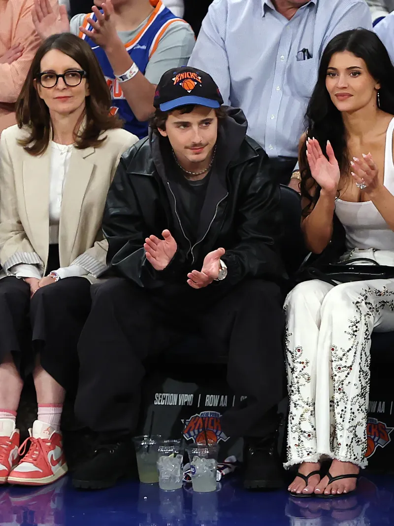 Image may contain: Ben Stiller, Timothée Chalamet, Kylie Jenner, Adult, Person, Accessories, Bag, Handbag, and Glasses