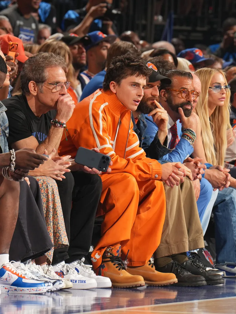 Image may contain: Ben Stiller, Timothée Chalamet, María Eugenia Ritó, Christian Jones, Clothing, Footwear, Shoe, and Person