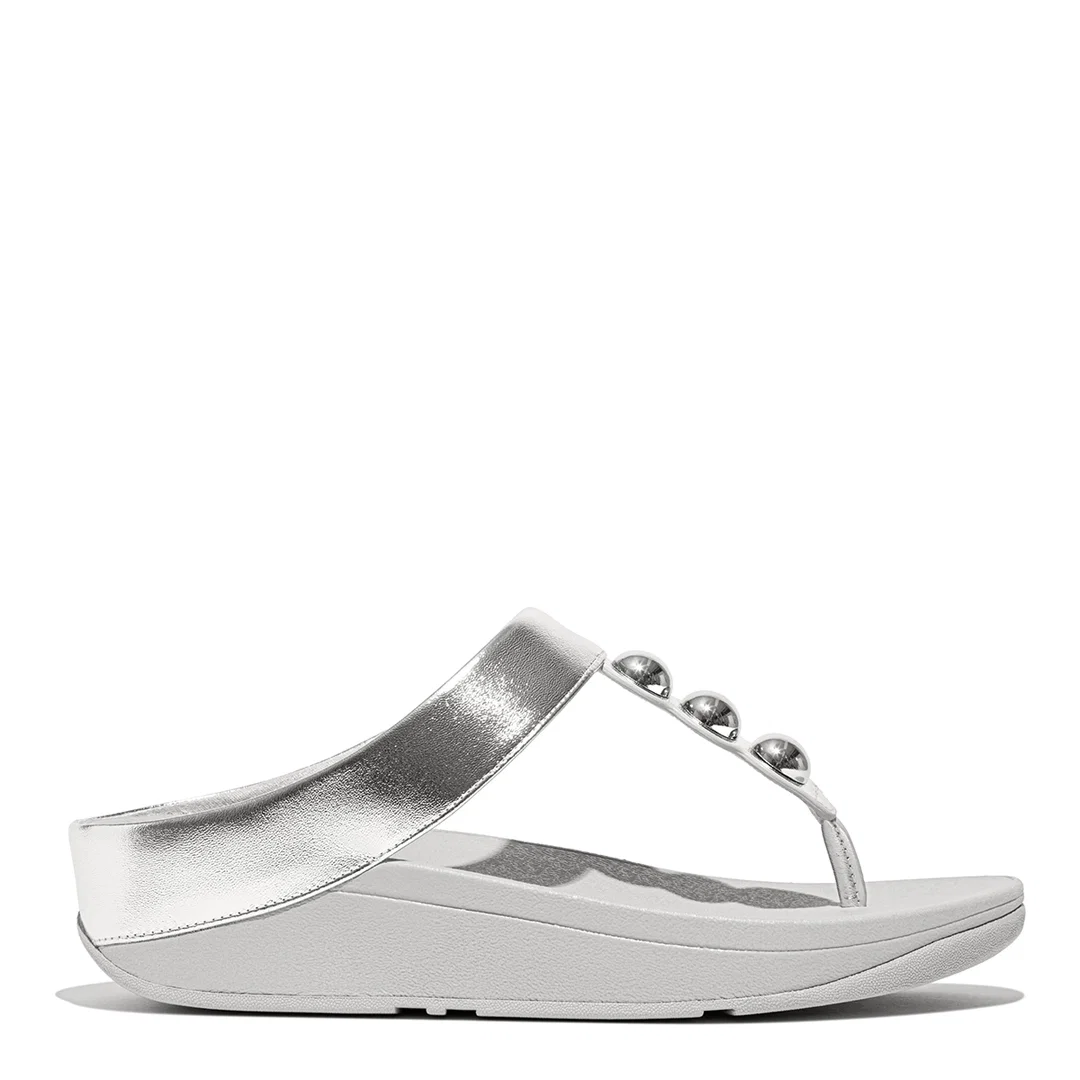 Image of FitFlop | Fino Mirror-Dome Metallic-Leather Toe-Post Sandals