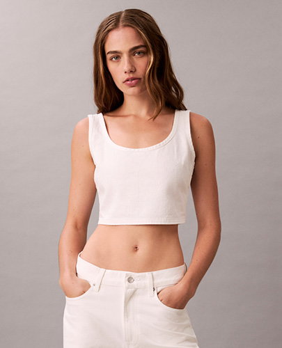 DENIM ALLOVER MONOGRAM CROPPED TANK TOP