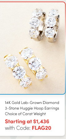 14K Gold Lab-Grown Diamond 3-Stone Huggie Hoop Earrings – Choice of Carat Weight – Starting at $1,436 with FLAG20